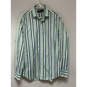 POLO Ralph Lauren REGENT Custom Fit Mens Button Shirt Blue Yellow Stripe Large